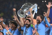 jogadores do manchester city comemora a conquista da champions league